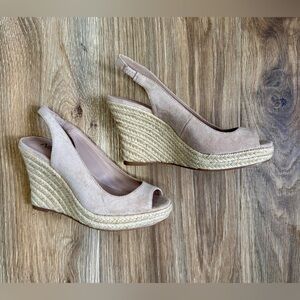 Neiman Marcus NM Slingback Peep-Toe Espadrille Wedge Sandals